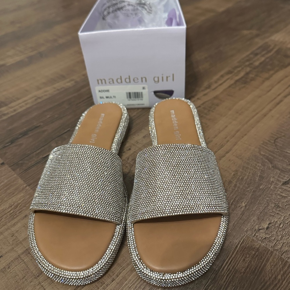 Madden Girl Silver Tan Espadrille Sandals